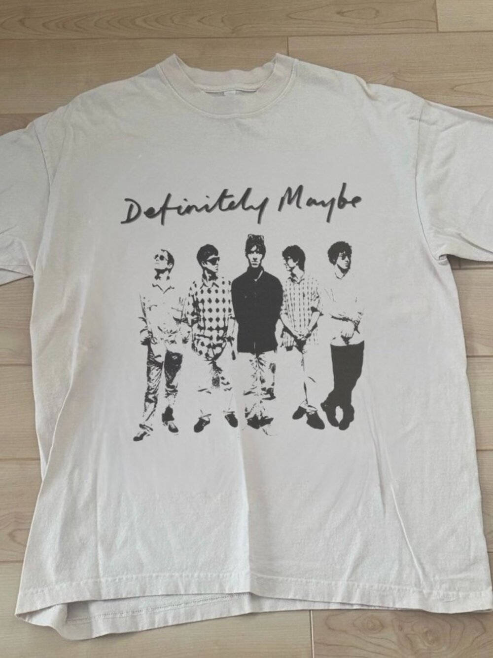 Vintage Oasis Definitely Maybe Band Graphic Tee Cream T-Shirt